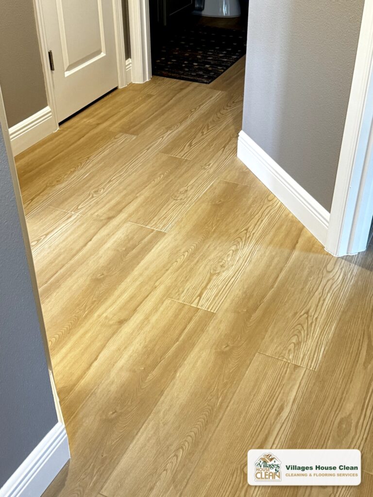 Light wood-look flooring installation detail